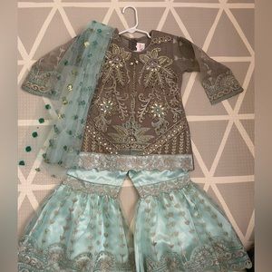 Girls embroidered kameez and net sharara, sizes 3T and 5T